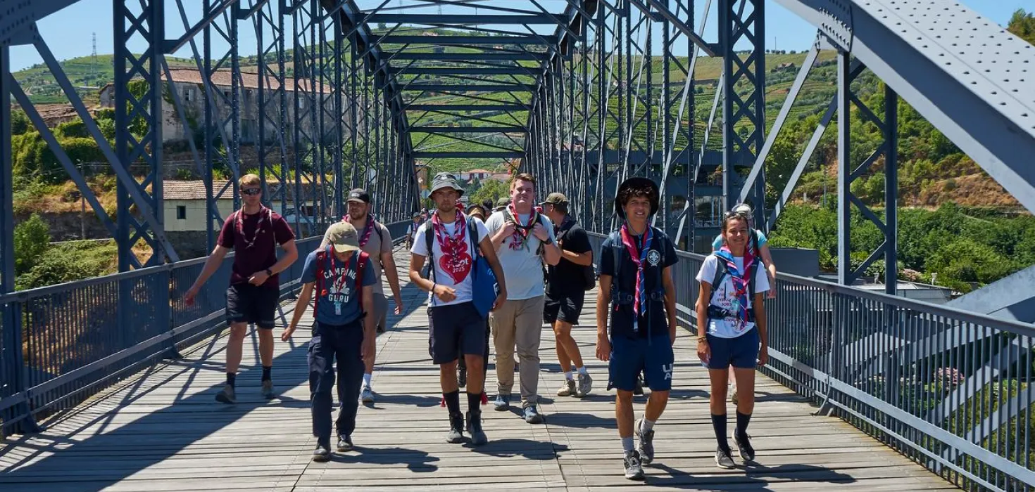 Scouts crossing a bridge during the 16th World Scout Moot