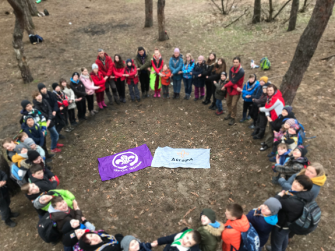 Scouts gather in a circle