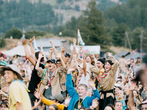 Scouts cheering at MOVA 2022 in Switzerland.