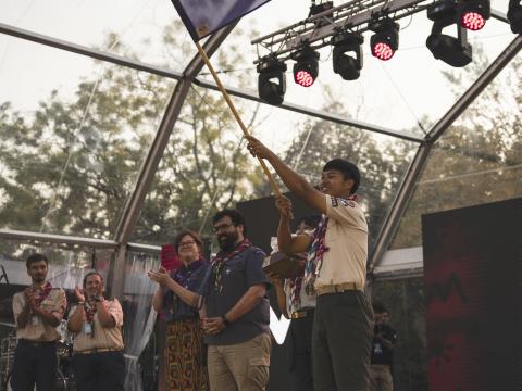 Scouts of China wave the World Scouting flag