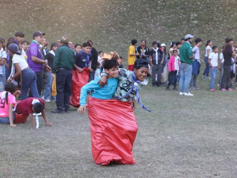 scouts playing in a park