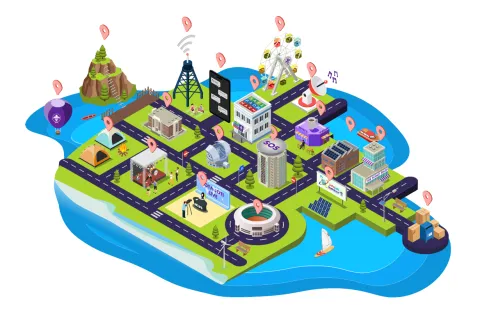 The digital campsite of the Jamboree On The Internet (JOTA-JOTI) featuring various sections, like the Innovation Hub, Safety Centre, Fun Zone, Celebrations Arena, and more.