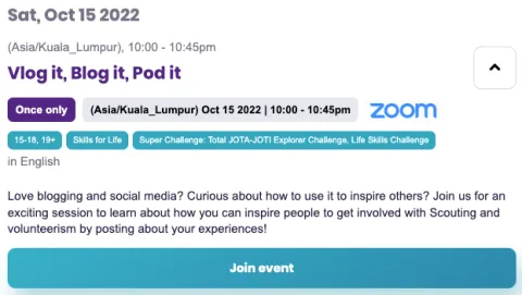 Screenshot of a live activity during JOTA-JOTI 2022: Vlog It, Blog It, Pod It
