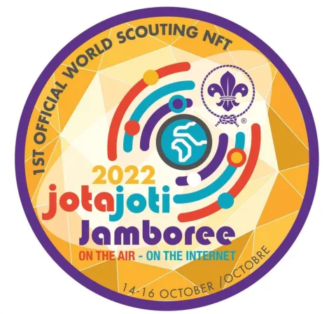 The first-ever NFT Scouting badge features the JOTA-JOTI 2022 logo with a golden yellow background.
