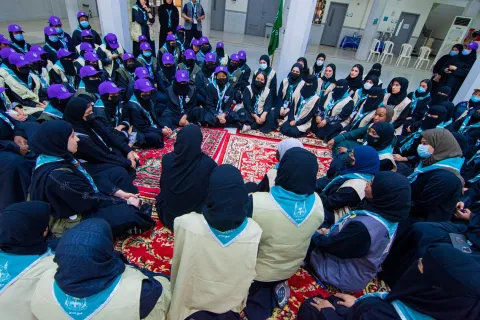 Scout volunteers gather during the Haj pilgrimage in Saudi Arabia