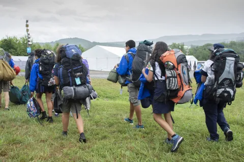 Scouts arrive at their World Scout Jamboree subcamp in West Viginia