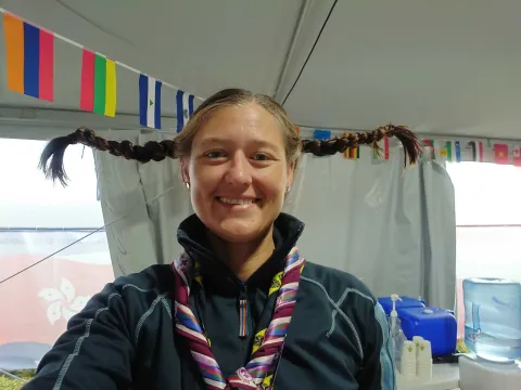 Eva-Marie Lindén from Sweden was a volunteer at the 2019 World Scout Jamboree and sported a funny hairdo to help make volunteers smile