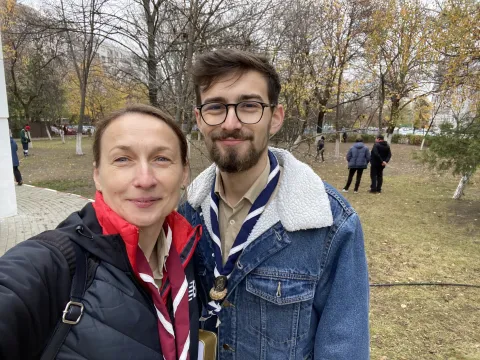 Anca takes a selfie with her son.