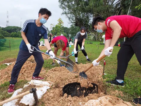 Scouts plant trees as part of the one million trees movement in Singapore