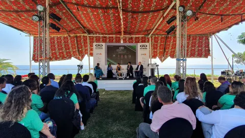 A Scout speaks on a panel at the Extreme Hangout at COP27 at the waterfront in Sharm el-Sheikh