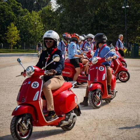 The members of the expedition riding the motorbikes.
