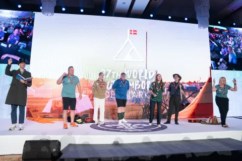 The Danish representatives present their bid during the World Scout Conference 2024.