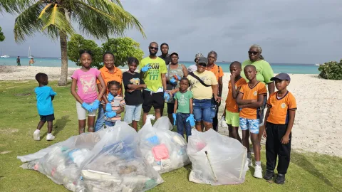 Scouts in the beach collecting garbage