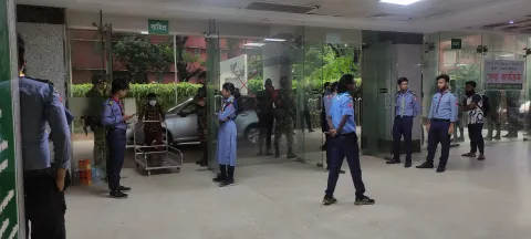 Bangladesh Scouts manning the medical center to assist injured individuals after the plane crash