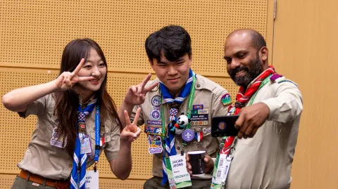 Scouts pose for a photo at the 28th Asia-Pacific Scout Conference