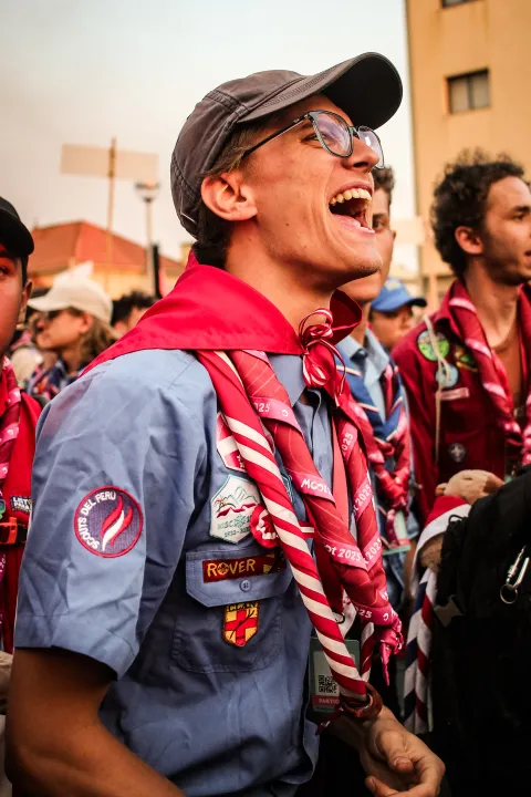 Rover from Peru singing at the opening ceremony of the 16th World Scout Moot at Cortegaça