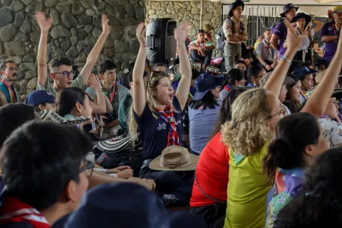 scouts raising hands
