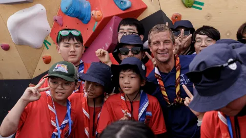 Bear Grylls with Scouts