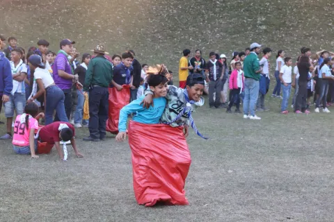 scouts playing in a park