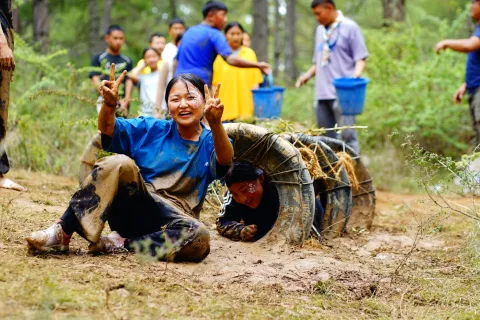 Bhutan Scouts enjoy the relay games and challenges
