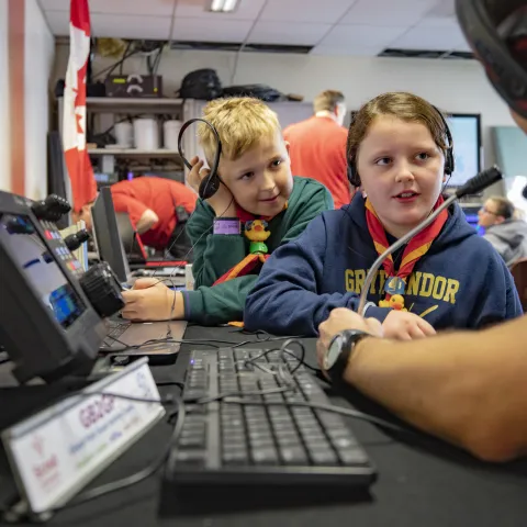 Scouts in JOTA JOTI 2018 at Gilwell Park, UK