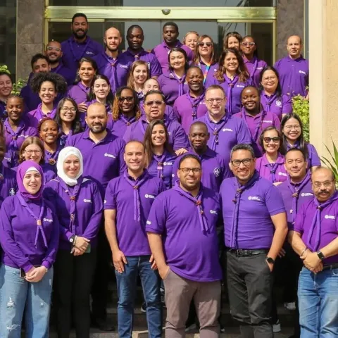 World Scout staff pose in front of the Arab Support Centre in Cairo